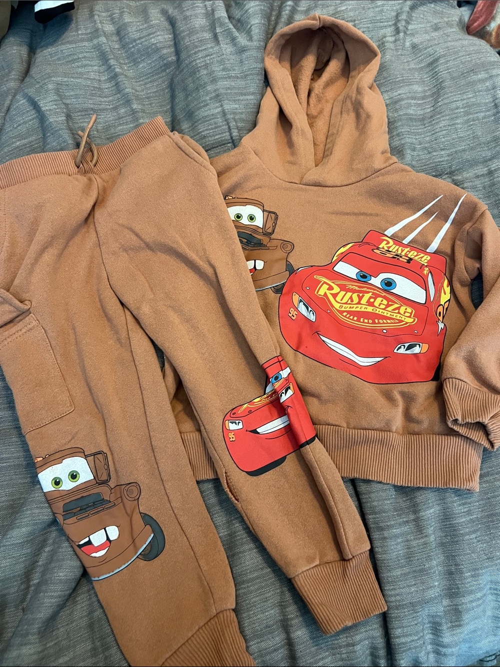Brown Lightning McQueen & Mater Hoodie + Joggers Set